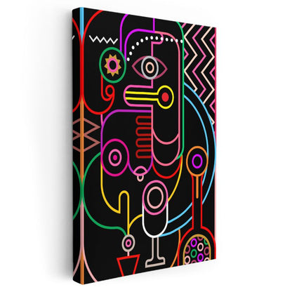 Neon Soyutlama - Renkli Çizgilerle Stilize Yüz Silueti Kanvas Tablo