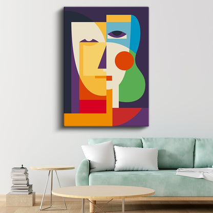 Geometrik Portre - Çok Renkli Kübist Yüz Kompozisyonu Kanvas Tablo