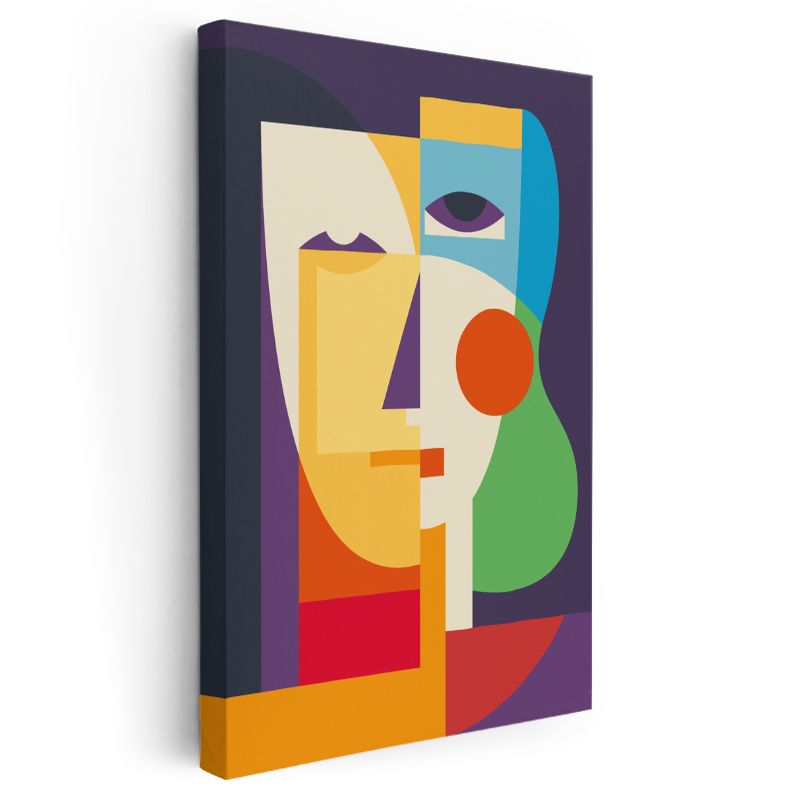 Geometrik Portre - Çok Renkli Kübist Yüz Kompozisyonu Kanvas Tablo