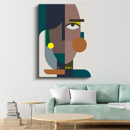Modern Soyut Portre - Toprak Tonlarında Geometrik Yüz Tasarımı Kanvas Tablo
