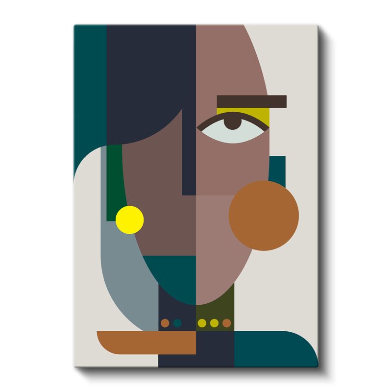 Modern Soyut Portre - Toprak Tonlarında Geometrik Yüz Tasarımı Kanvas Tablo