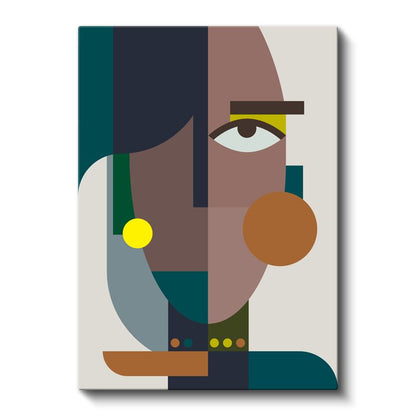 Modern Soyut Portre - Toprak Tonlarında Geometrik Yüz Tasarımı Kanvas Tablo