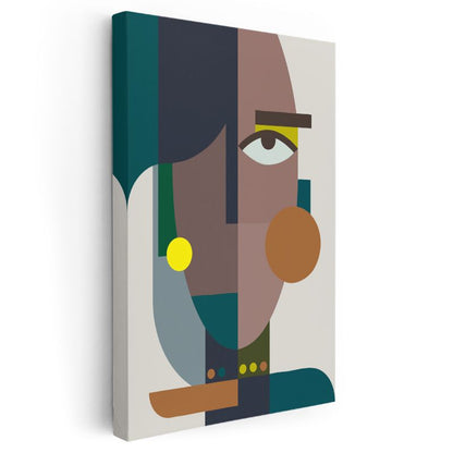 Modern Soyut Portre - Toprak Tonlarında Geometrik Yüz Tasarımı Kanvas Tablo