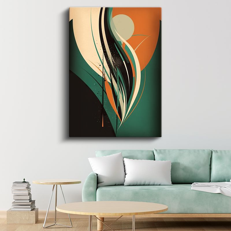 Dinamik Akış - Yeşil Turuncu Soyut Dalga Kompozisyonu Kanvas Tablo