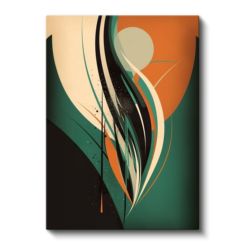 Dinamik Akış - Yeşil Turuncu Soyut Dalga Kompozisyonu Kanvas Tablo