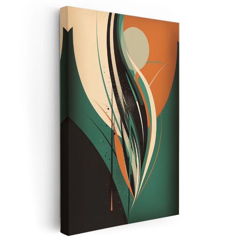 Dinamik Akış - Yeşil Turuncu Soyut Dalga Kompozisyonu Kanvas Tablo