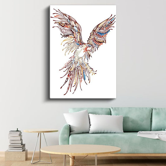 Özgürlük Kartalı - Renkli Çizgilerle Stilize Kuş Deseni Kanvas Tablo