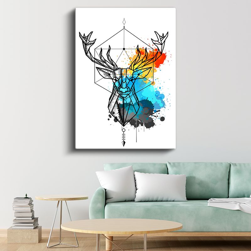 Geometrik Geyik - Renkli Sıçramalarla Bütünleşen Çizgisel Tasarım Kanvas Tablo