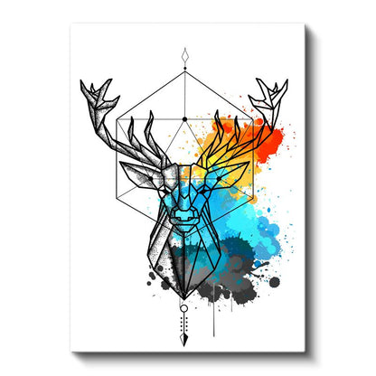 Geometrik Geyik - Renkli Sıçramalarla Bütünleşen Çizgisel Tasarım Kanvas Tablo