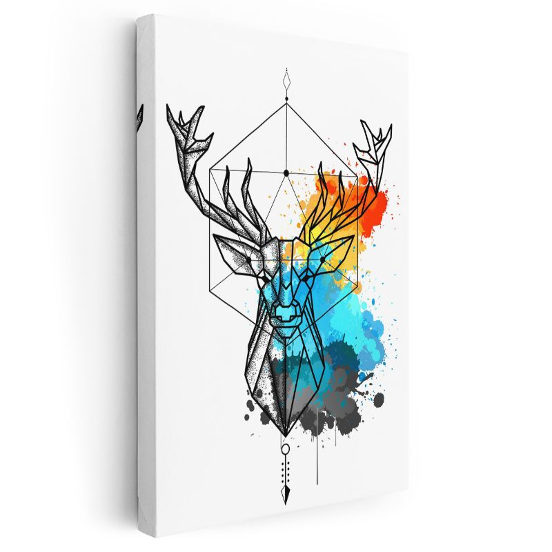 Geometrik Geyik - Renkli Sıçramalarla Bütünleşen Çizgisel Tasarım Kanvas Tablo