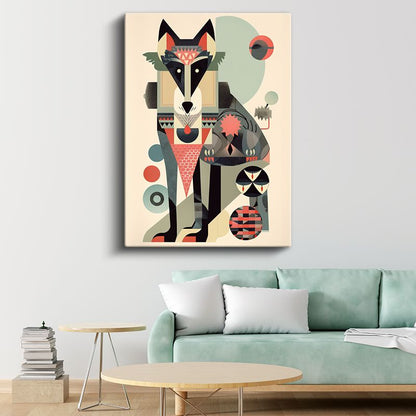 Geometrik Kurt - Modern Vektörel Hayvan Figürü Kanvas Tablo