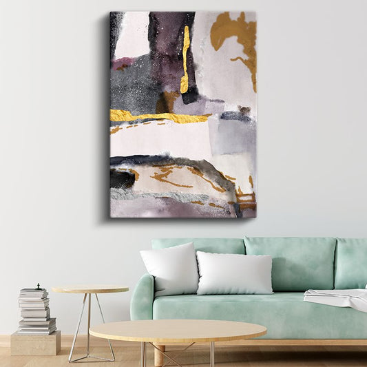 Altın Dokunuşlar - Soyut Akışkan Leke Kompozisyonu Kanvas Tablo