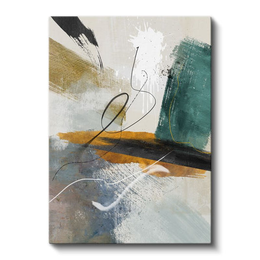Soyut Denge - Turkuaz ve Altın Fırça Darbeleri Kanvas Tablo