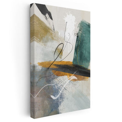 Soyut Denge - Turkuaz ve Altın Fırça Darbeleri Kanvas Tablo