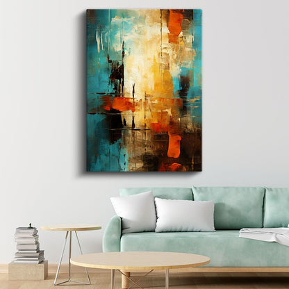 Renk Katmanları - Turkuaz ve Turuncu Dokulu Soyut Kanvas Tablo