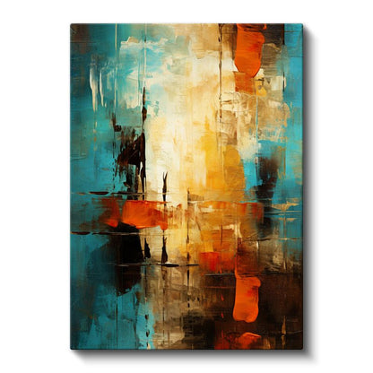 Renk Katmanları - Turkuaz ve Turuncu Dokulu Soyut Kanvas Tablo