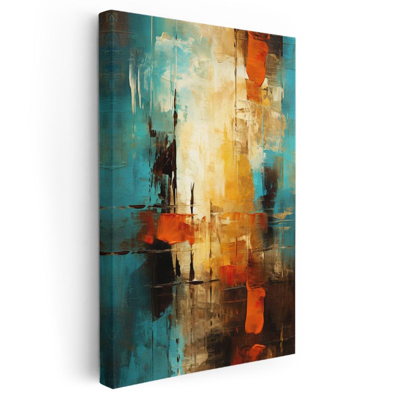 Renk Katmanları - Turkuaz ve Turuncu Dokulu Soyut Kanvas Tablo