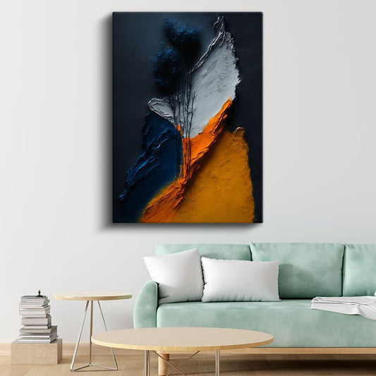Dokusal Derinlik - Mavi ve Turuncu Katmanlı Soyut Kanvas Tablo
