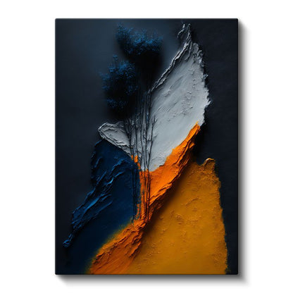 Dokusal Derinlik - Mavi ve Turuncu Katmanlı Soyut Kanvas Tablo