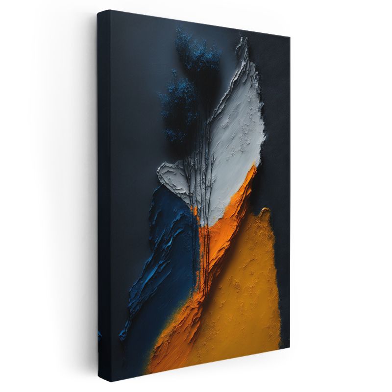 Dokusal Derinlik - Mavi ve Turuncu Katmanlı Soyut Kanvas Tablo