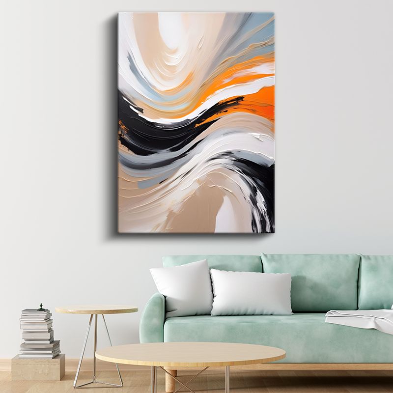 Akışkan Dalgalar - Turuncu ve Siyah Dinamik Çizgiler Kanvas Tablo