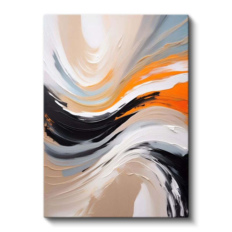 Akışkan Dalgalar - Turuncu ve Siyah Dinamik Çizgiler Kanvas Tablo