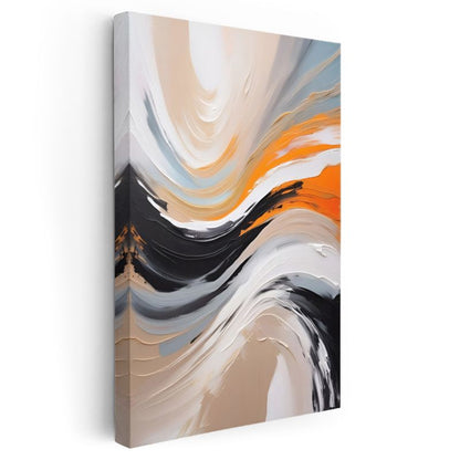 Akışkan Dalgalar - Turuncu ve Siyah Dinamik Çizgiler Kanvas Tablo
