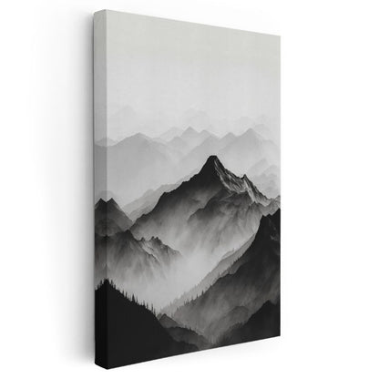 Sisli Zirve - Monokrom Dağ Silüeti Kanvas Tablo