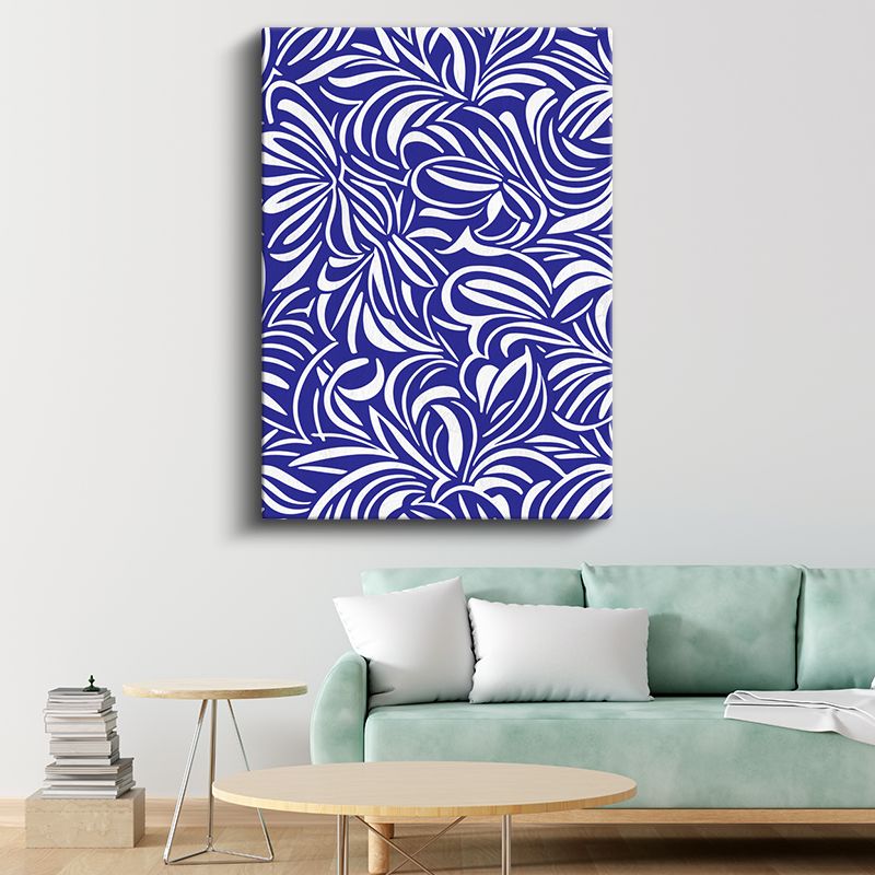 Mavi Labirent - Beyaz Organik Desenler Kanvas Tablo