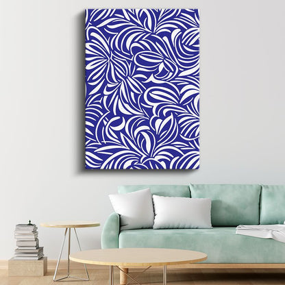 Mavi Labirent - Beyaz Organik Desenler Kanvas Tablo