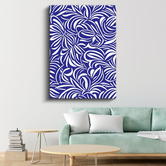 Mavi Labirent - Beyaz Organik Desenler Kanvas Tablo