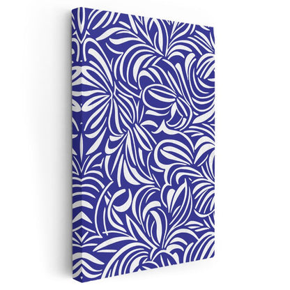 Mavi Labirent - Beyaz Organik Desenler Kanvas Tablo