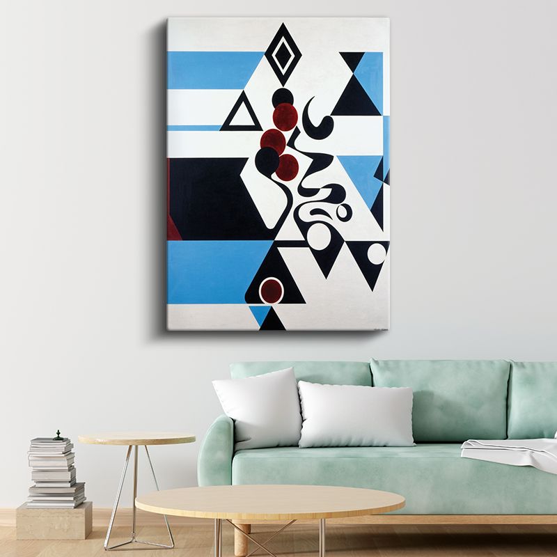 Geometrik Ritim - Siyah Beyaz Mavi Kontrast Kanvas Tablo