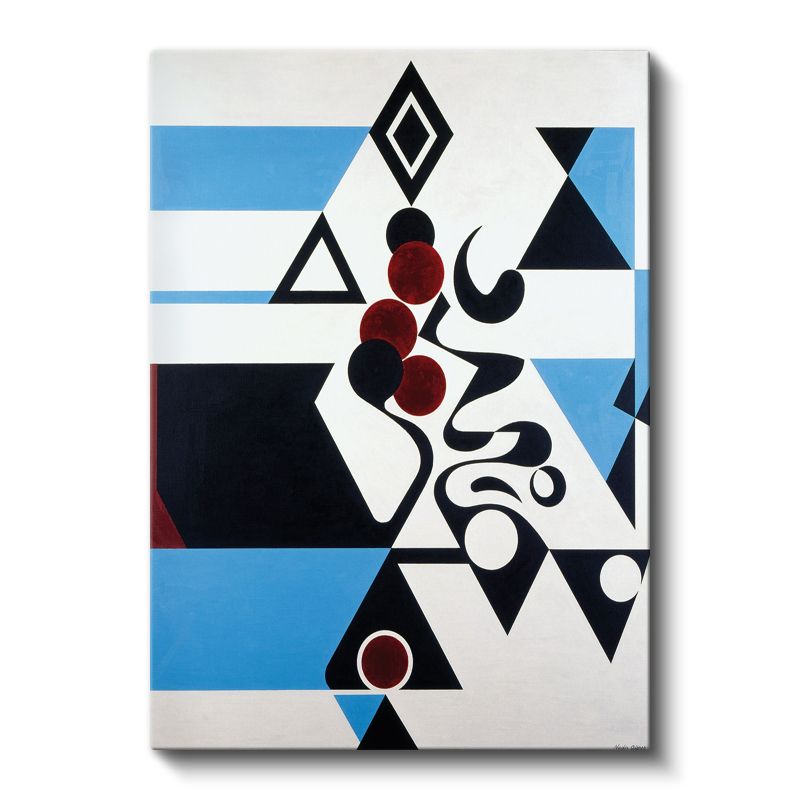 Geometrik Ritim - Siyah Beyaz Mavi Kontrast Kanvas Tablo