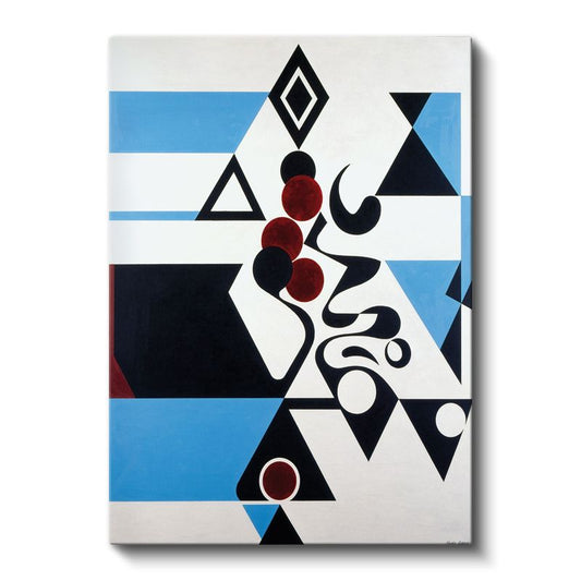 Geometrik Ritim - Siyah Beyaz Mavi Kontrast Kanvas Tablo