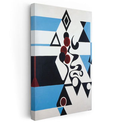 Geometrik Ritim - Siyah Beyaz Mavi Kontrast Kanvas Tablo