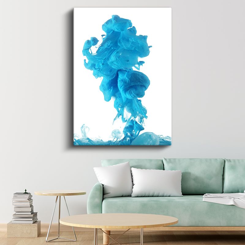 Mavi Akış - Suda Dans Eden Mürekkep Kanvas Tablo