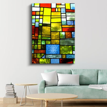 Geometrik Mozaik - Canlı Renkli Vitray Desenli Soyut Kanvas Tablo