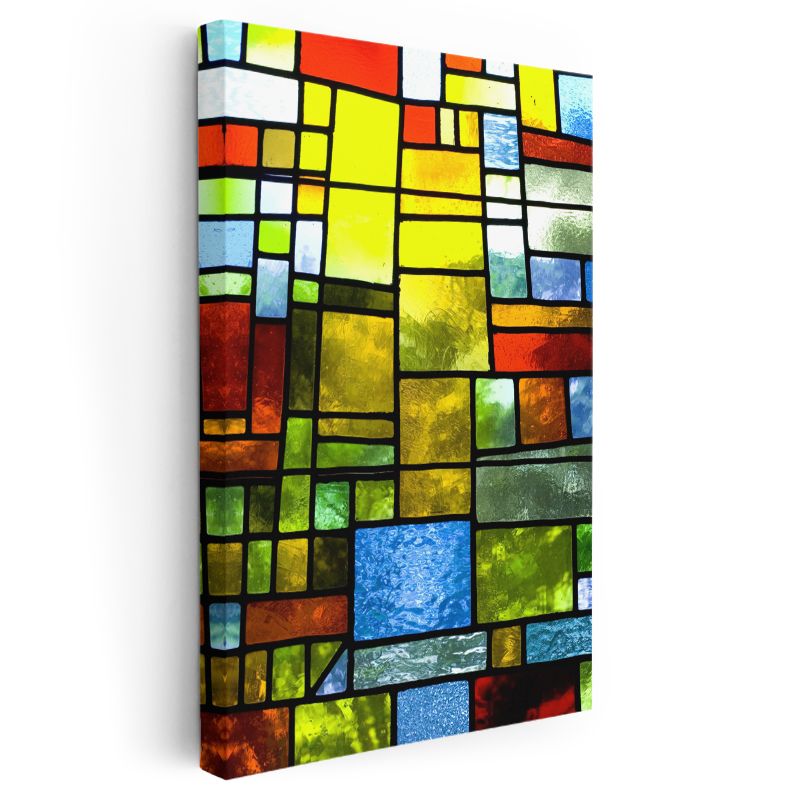 Geometrik Mozaik - Canlı Renkli Vitray Desenli Soyut Kanvas Tablo