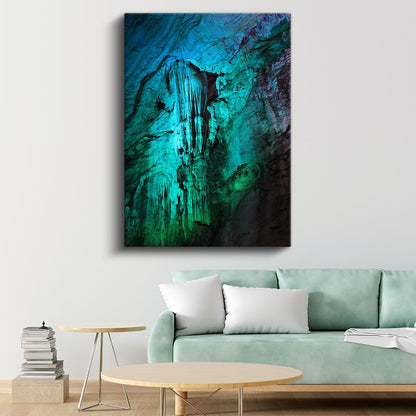 Turkuaz Derinlik - Mistik Mağara Formları Soyut Kanvas Tablo