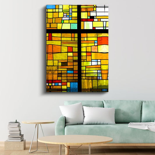 Altın Izgara - Sıcak Tonlarda Geometrik Soyut Kanvas Tablo