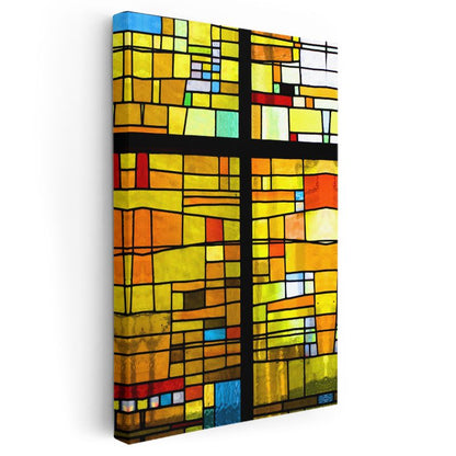 Altın Izgara - Sıcak Tonlarda Geometrik Soyut Kanvas Tablo