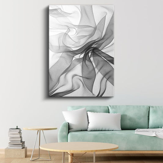 Duman Dansı - Monokrom Akışkan Formlar Soyut Kanvas Tablo