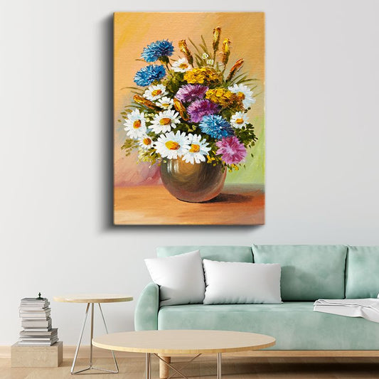 Çiçek Senfonisi - Renkli Papatya ve Yabani Çiçekler Kanvas Tablo