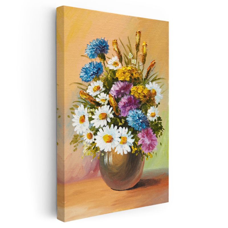 Çiçek Senfonisi - Renkli Papatya ve Yabani Çiçekler Kanvas Tablo