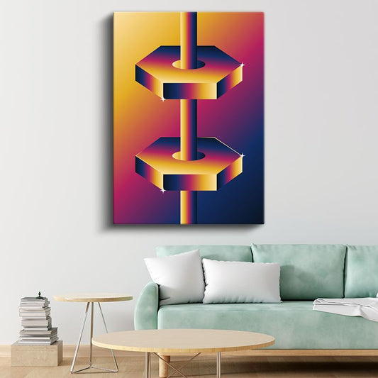 Geometrik Denge - Altın Mor Gradyan Altıgen Kompozisyon Kanvas Tablo