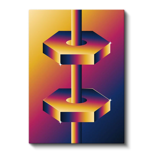 Geometrik Denge - Altın Mor Gradyan Altıgen Kompozisyon Kanvas Tablo