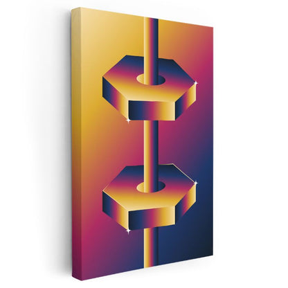 Geometrik Denge - Altın Mor Gradyan Altıgen Kompozisyon Kanvas Tablo