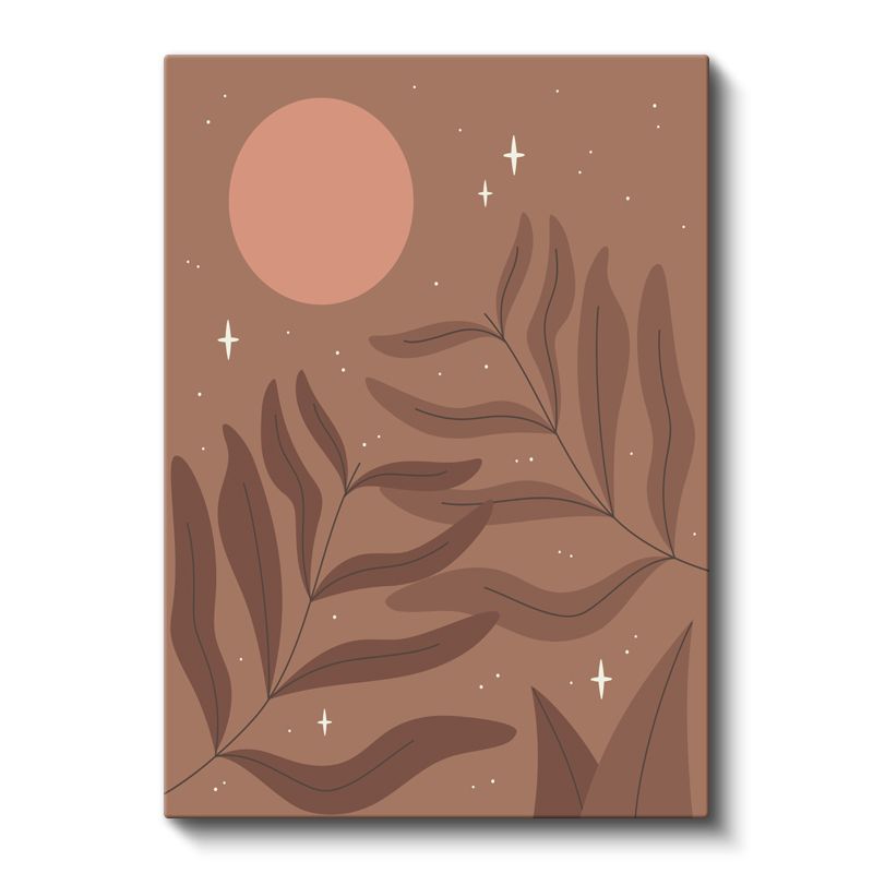 Kozmik Botanik - Minimalist Yaprak ve Ay Harmonisi Kanvas Tablo