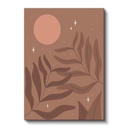 Kozmik Botanik - Minimalist Yaprak ve Ay Harmonisi Kanvas Tablo
